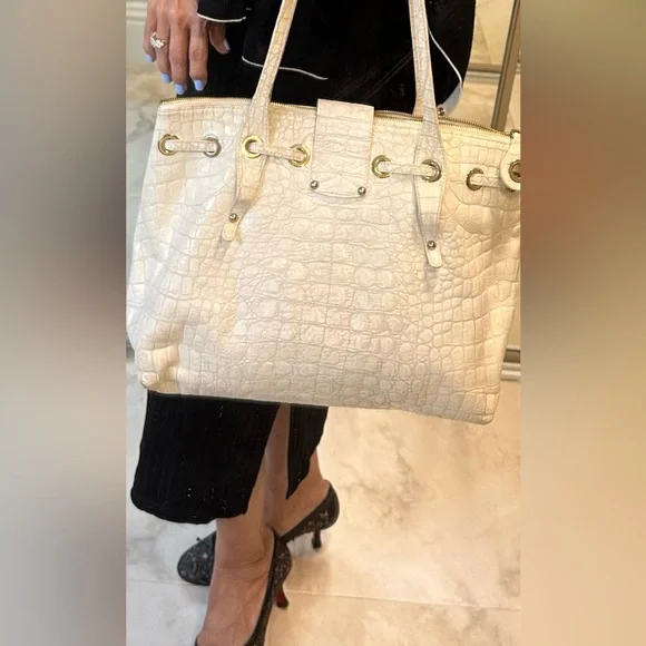 JIMMY CHOO Authentic Ivory Rhea Leather Croc Luxe Handbag - Picture 7 of 16